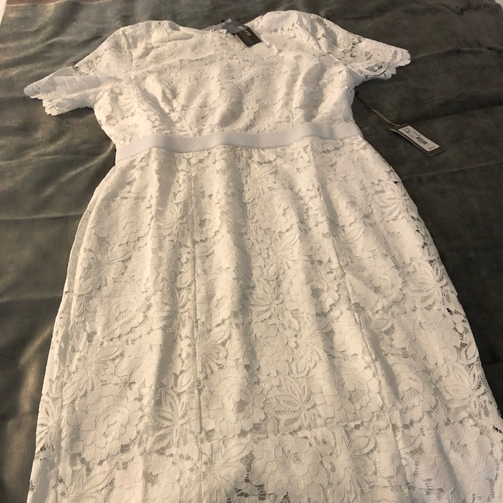 White brand new Eva Mandes lace knee length dress